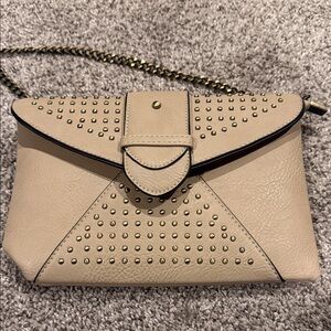 Like New Brown Khaki Studded Tan Leather Small Crossbody Bag